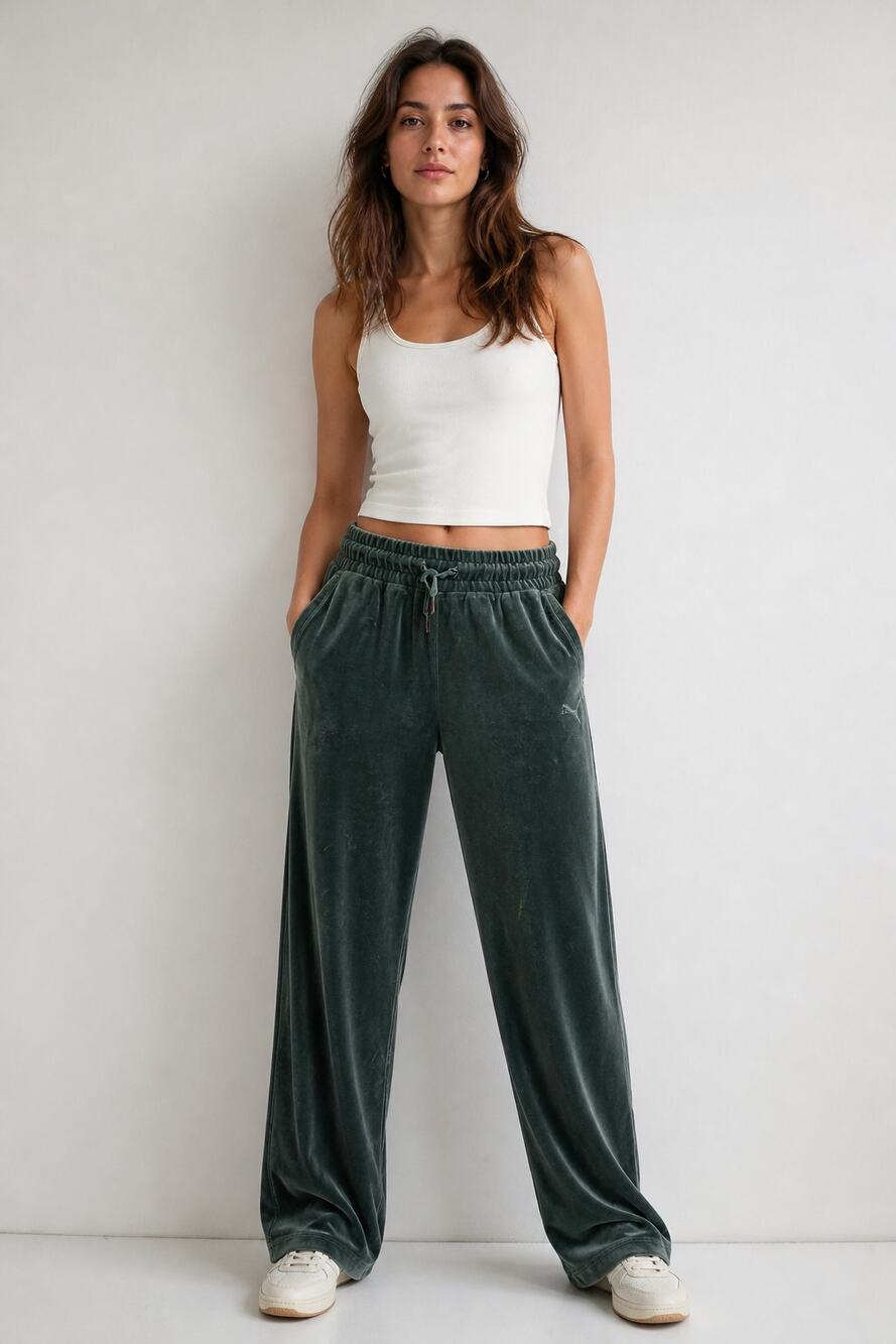 Puma Green Velvet Wide Leg Sweatpants Sz S